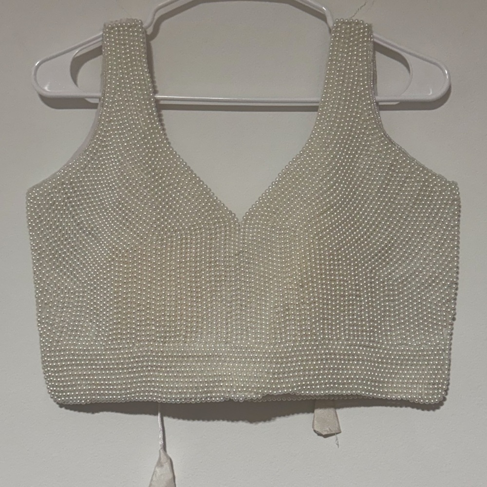 Elegant Pearl Embellished Cream Top